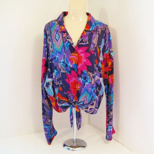 Carole Little Blouse-Front Knot Tie-Flower Print